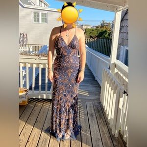 Navy blue with gold accents